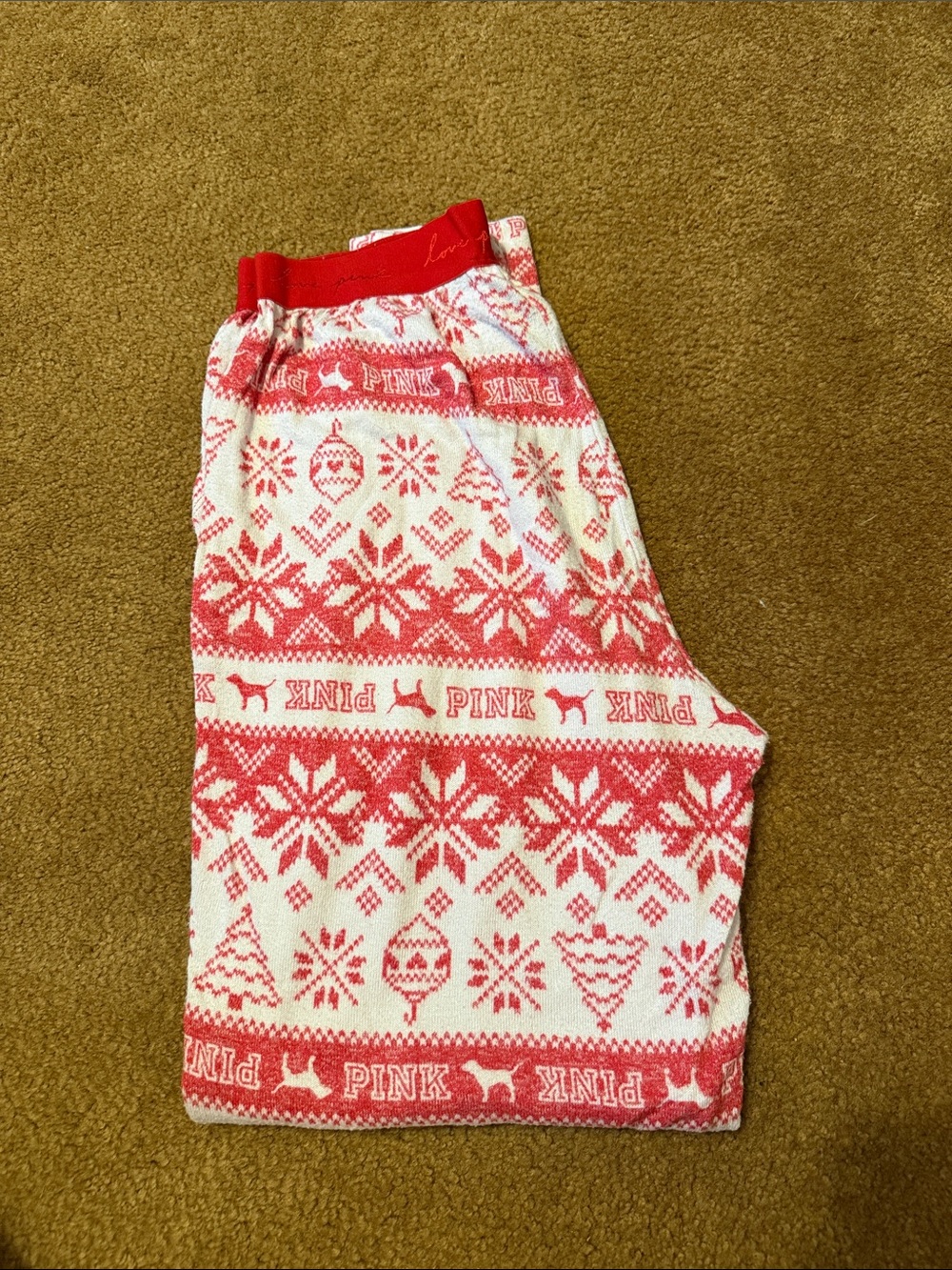 PINK Victoria's Secret Red & White Fair Isle Kids Pajama Bottoms